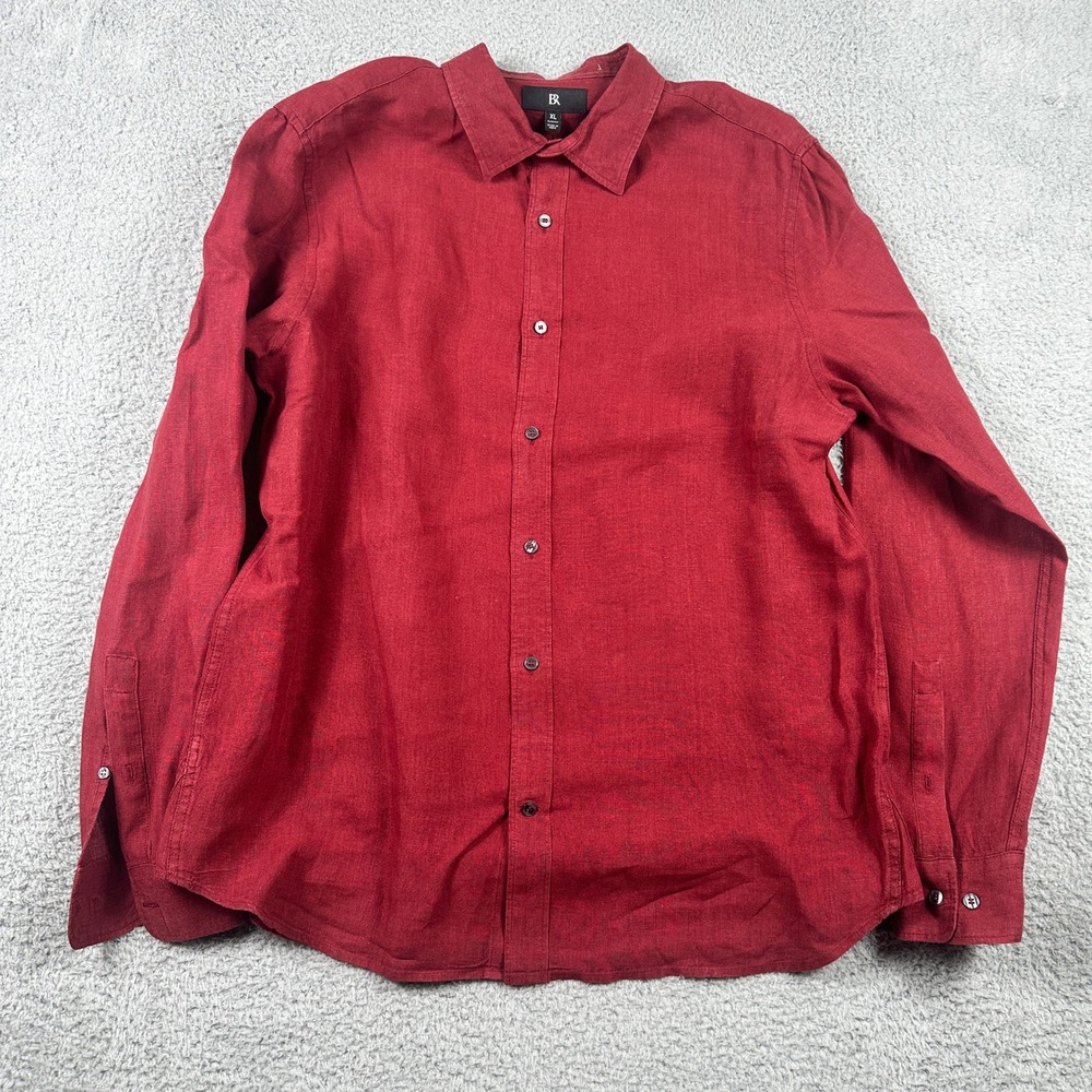 Banana Republic 100% Linen Shirt Mens XL Slim Fit Red Button Down Long Sleeve - Picture 1 of 10